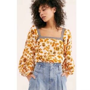 Free People Blooming Boarders Floral Bodysuit Size Large